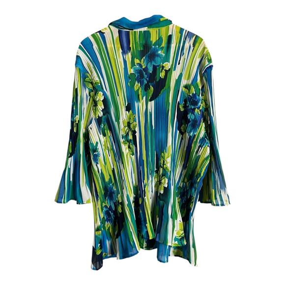 Maggie Barnes Blouse Women's 4X Green Blue Floral Print Pleated Long Sleeve Top - Picture 5 of 6